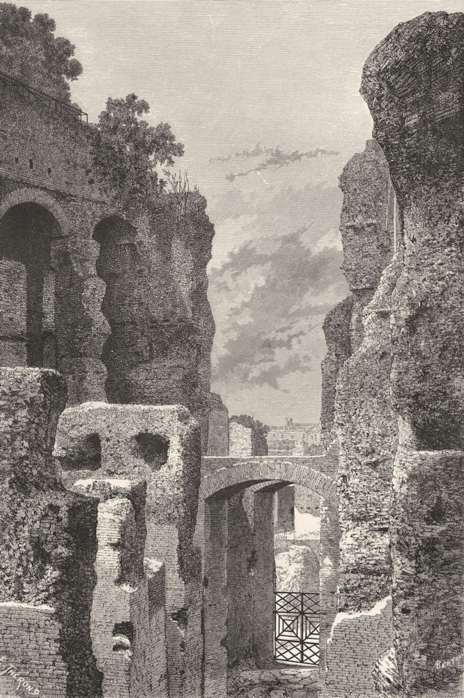 ROME. Restoration of Clivus Victoriae 1872 old antique vintage print picture